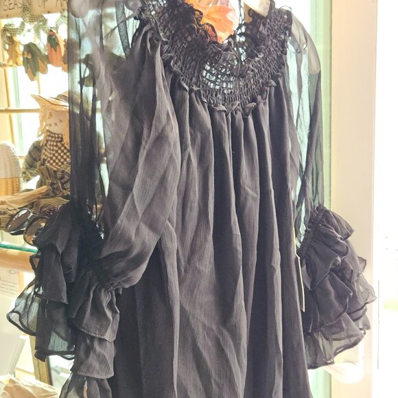 New Black sheer Peasant Blouse - Picture 2 of 7